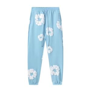 Blue Joggers with White Floral Print